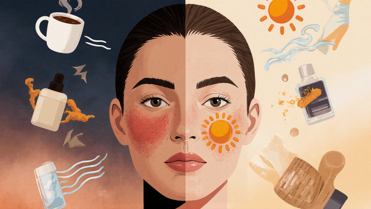 Jedna strana tváře zarudlá od slunce, druhá chráněná slunečním filtrem.