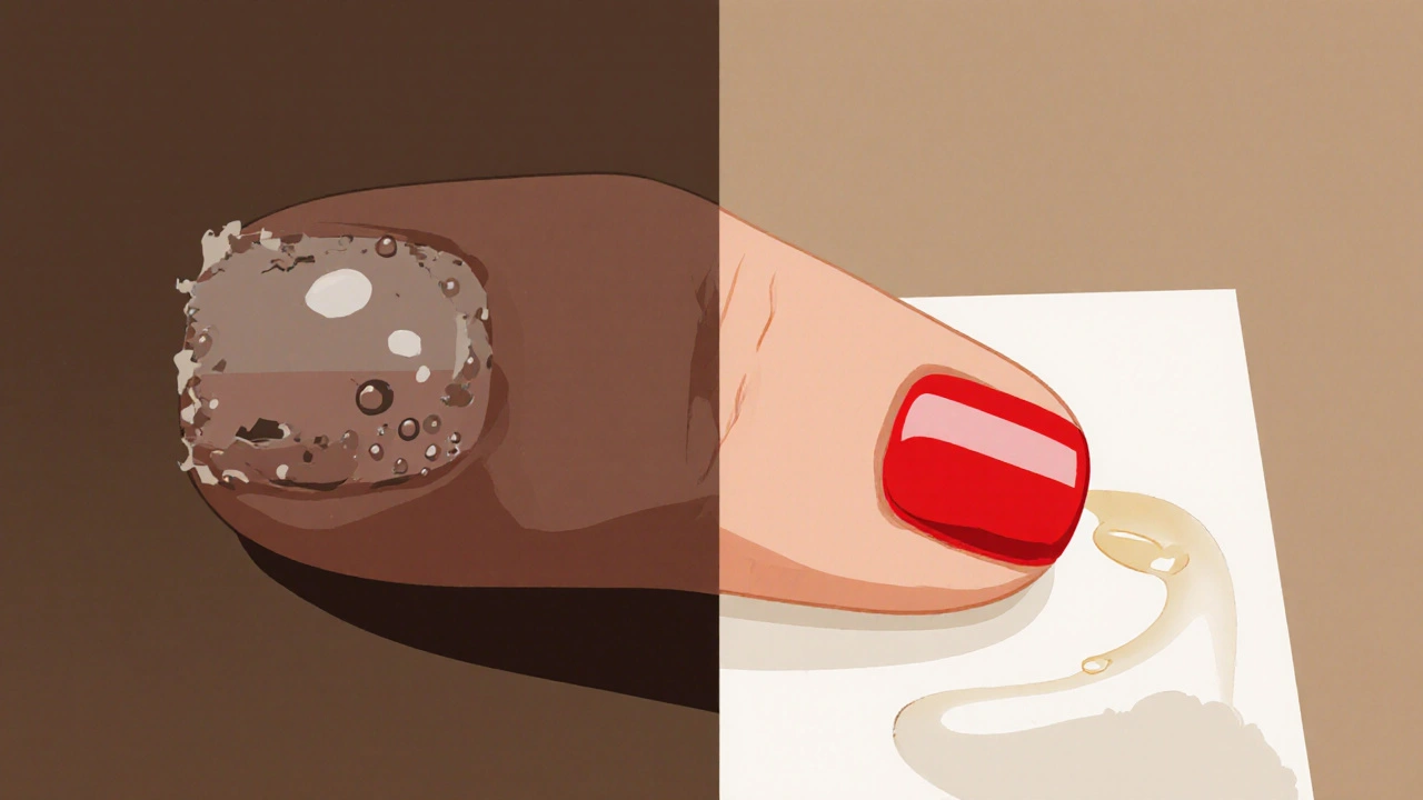 Porovnání špatně připravených a čistých nehtů před lakováním.