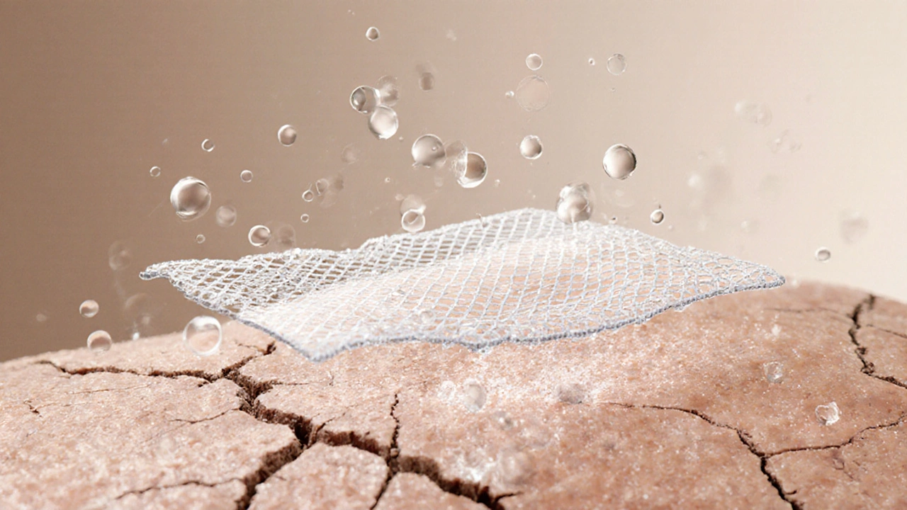 Průhledná molekulární bariéra chrání prasklou pokožku, zatímco vlhkost proniká zevnitř.