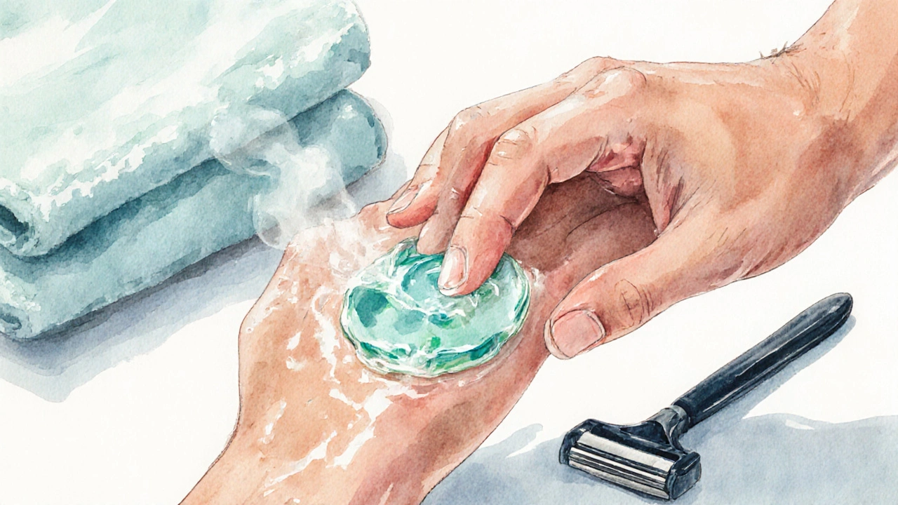 Ruka aplikující aloe veru na poškozenou kůži po holení