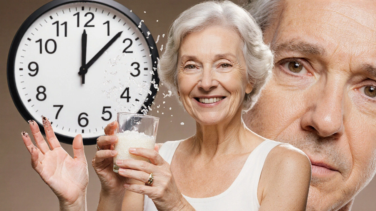 Žena drží křehké nehty a doplněk kolagenu, kolem ní se rozptýlí kolagenová vlákna.