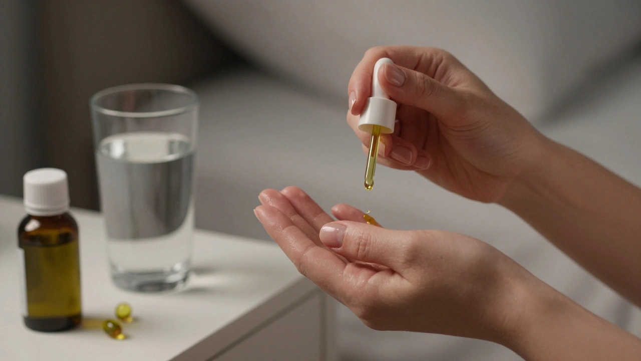 Žena aplikuje olivový olej na nehty a kůži kolem nich v klidném prostředí