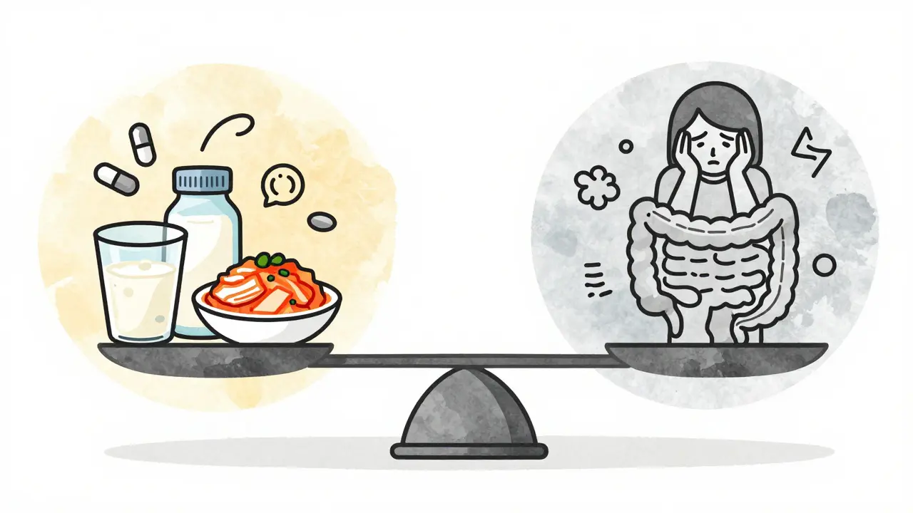 Váha s probiotiky a kvasenými potravinami proti příznakům stresu a problémů s trávením.