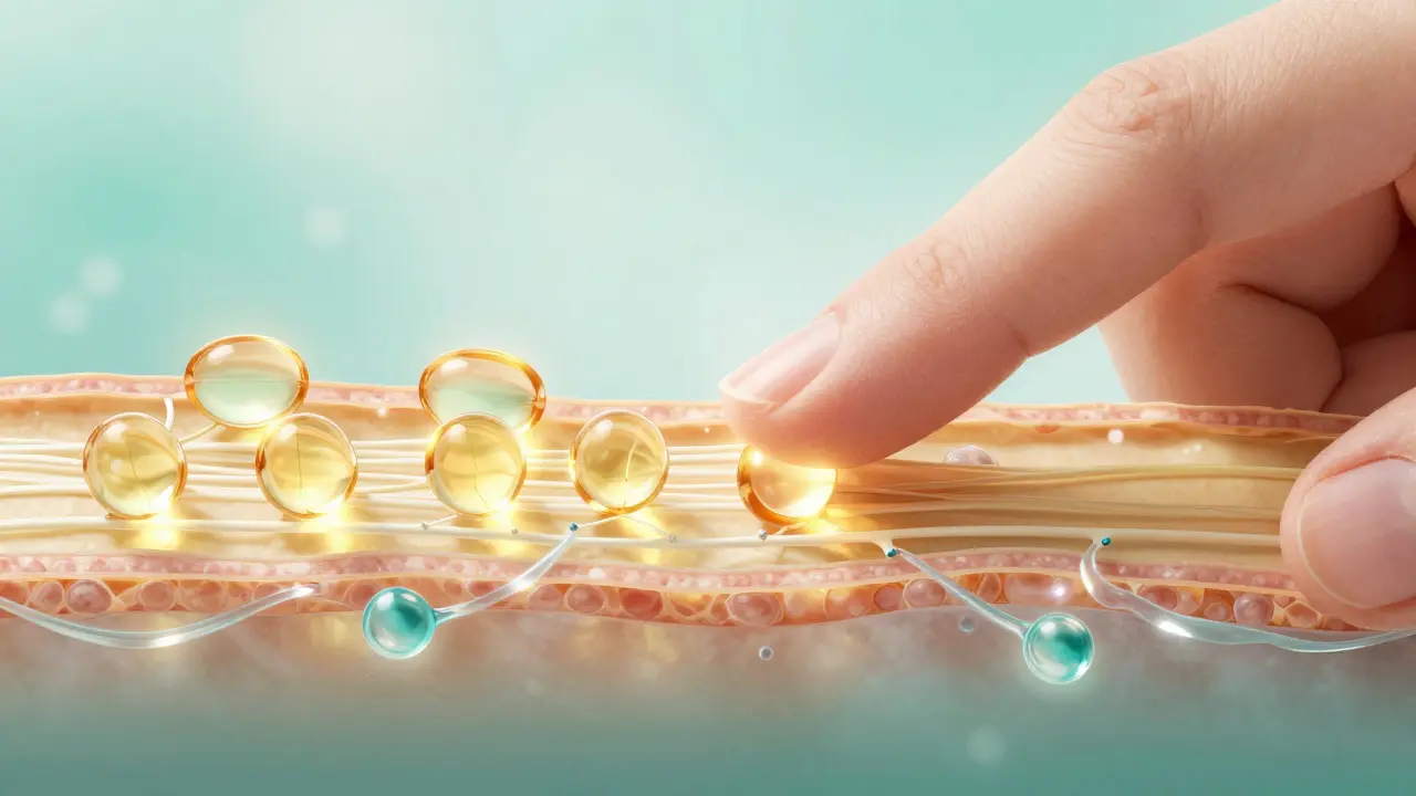 Vnitřní struktura nehtu s vitamíny a minerály posilujícími kératin.