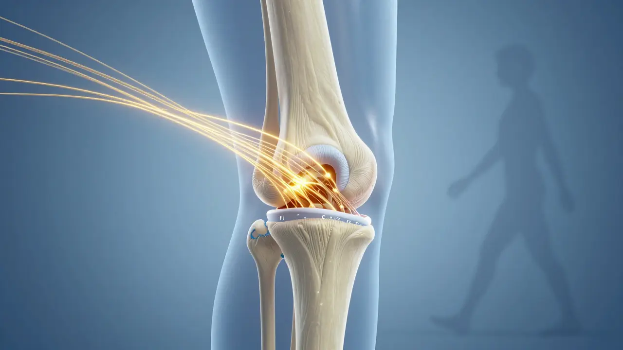 Průřez kloubu s kolagenovými vlákny obnovujícími chrupavku.