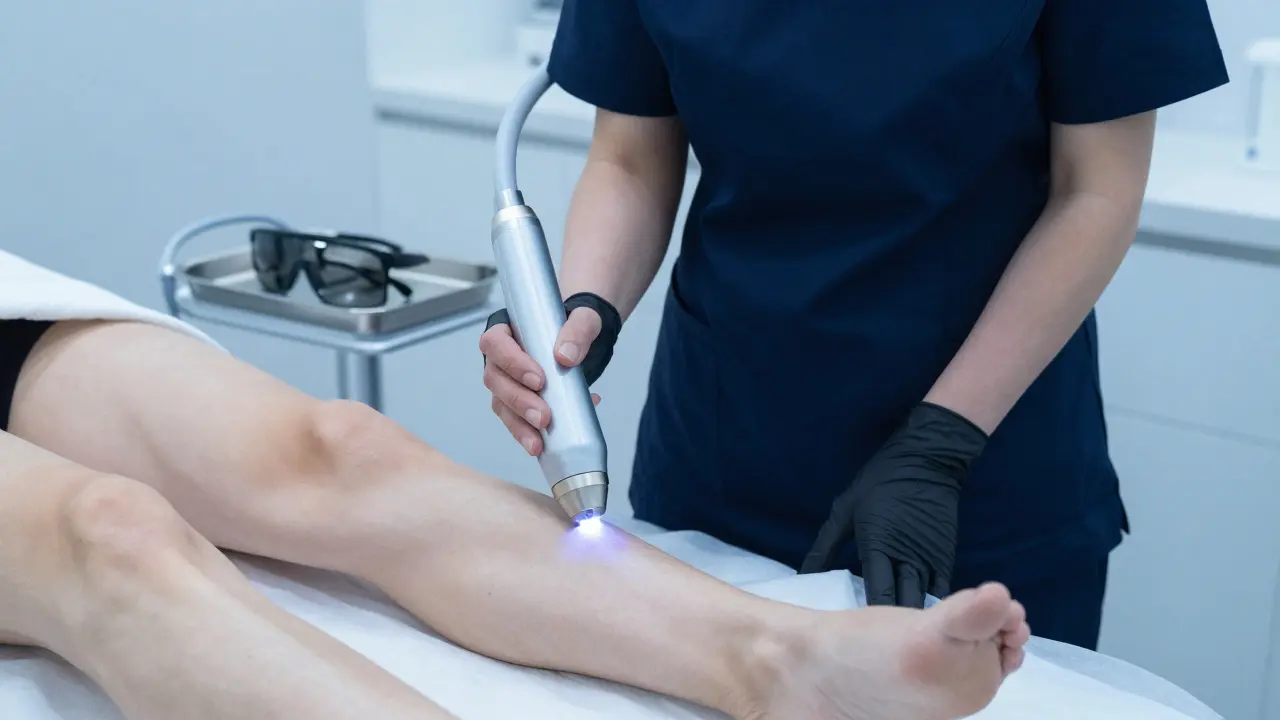 Žena podstupuje laserovou proceduru v odborné ordinaci.