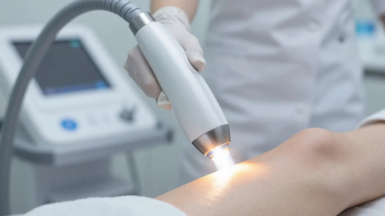Profesionální laserová epilace s koncentrovaným paprskem světla na pokožce.