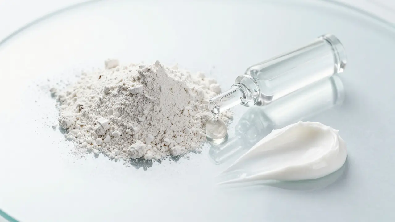 Složky pro péči o pleť: bílá jílka, kyselina salicylová a oxid zinek.