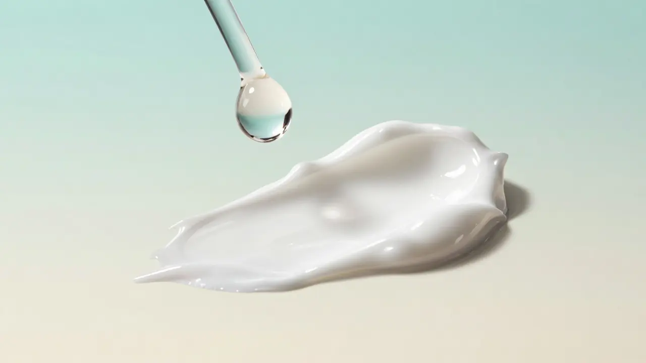 Srovnání textury průzračného hydratačního séra a hustého vyživujícího krému.