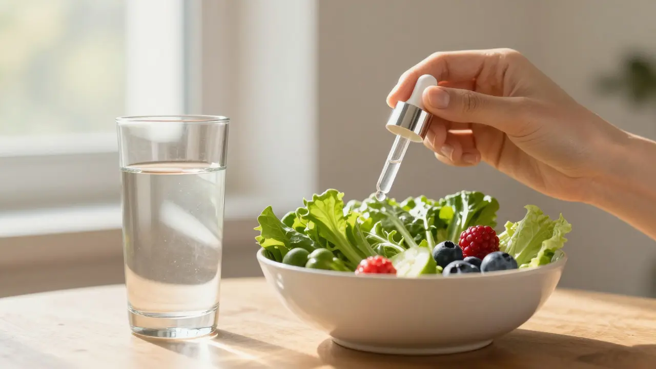 Zdravá strava a aplikace lehkého hydratačního séra na obličej.