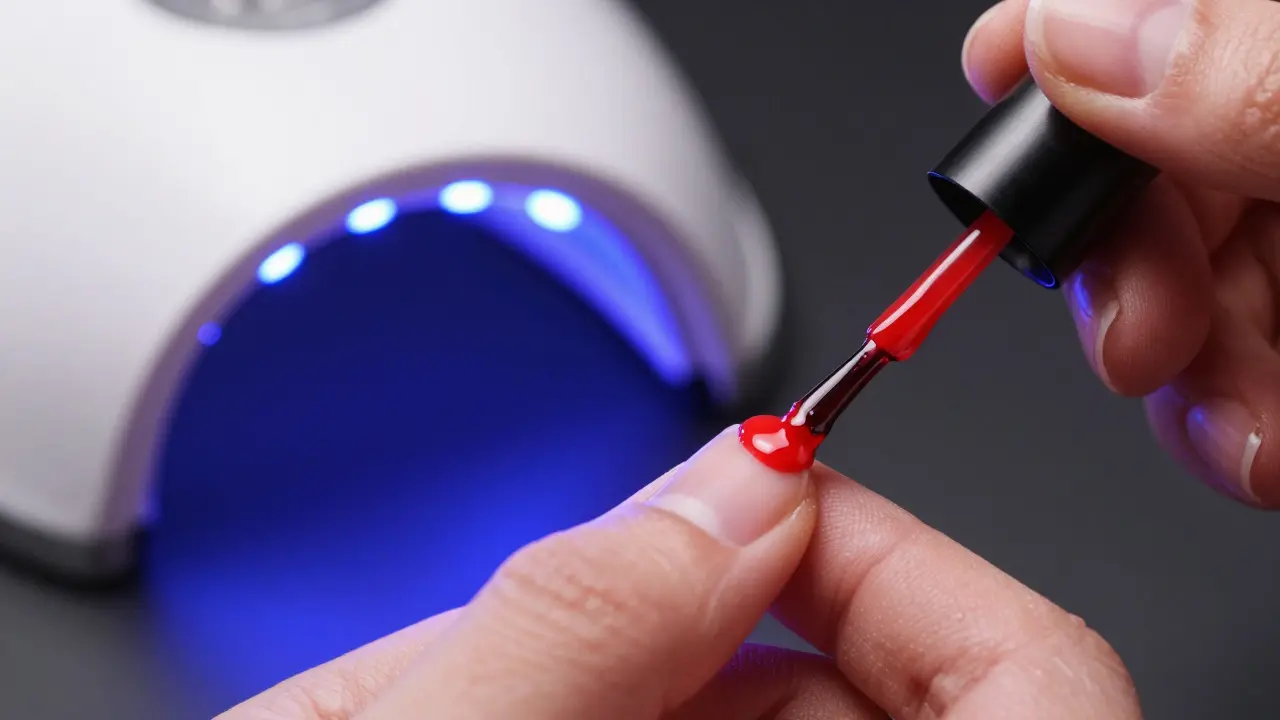 Nanášení barevného gel laku a sušení v LED lampě