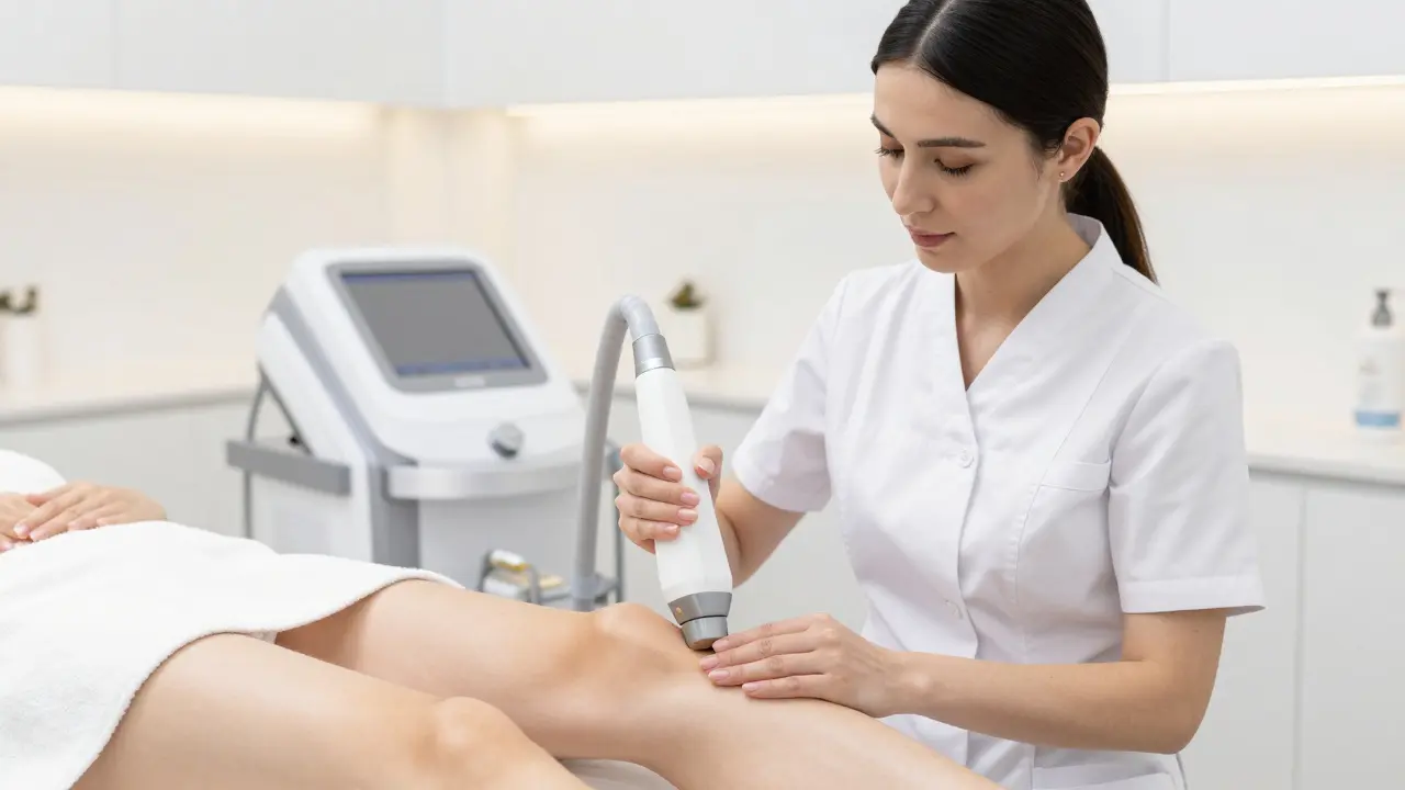 Žena podstupující laserovou epilaci v moderním salonu