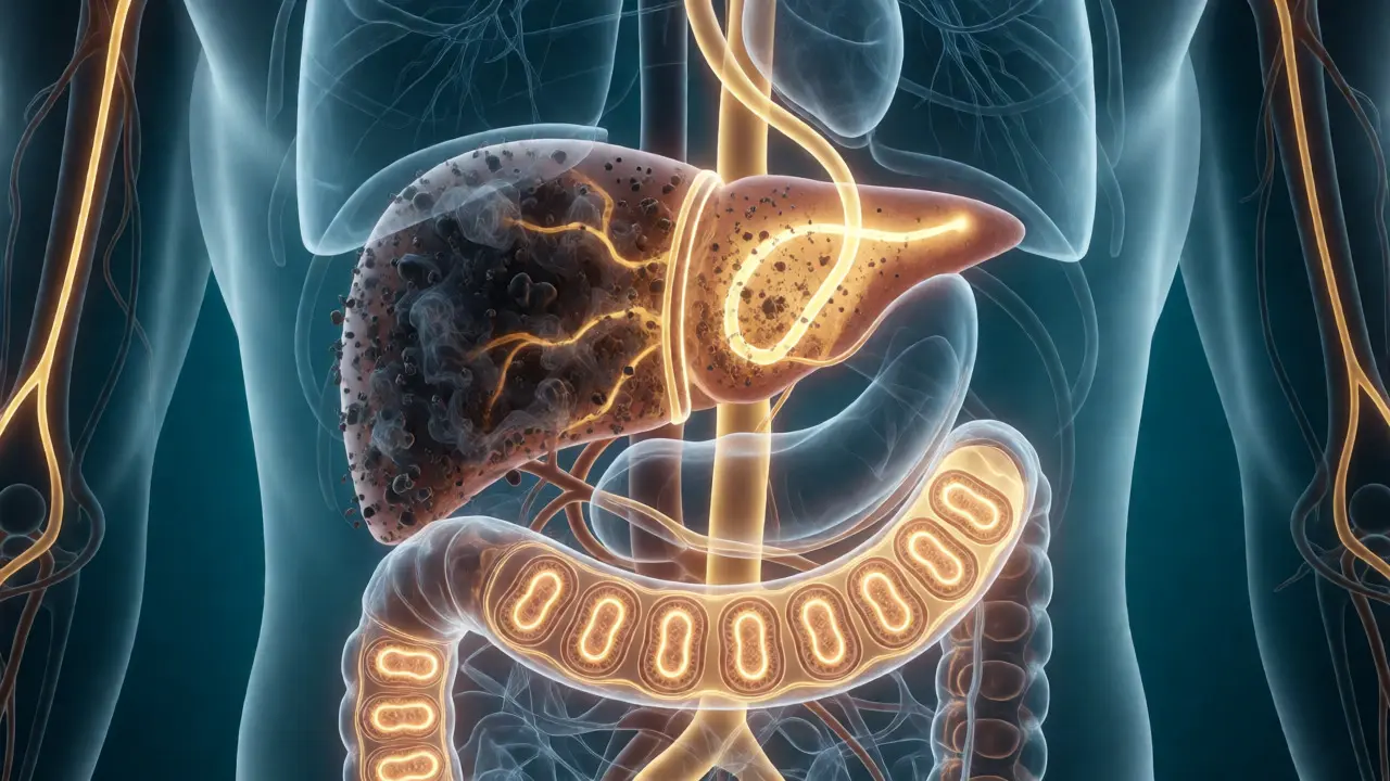Konceptuální ilustrace detoxikace a energetického metabolismu v těle