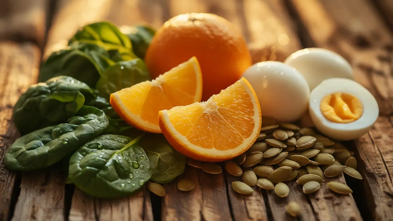 Čerstvé potraviny bohaté na vitamíny pro zdravé vlasy