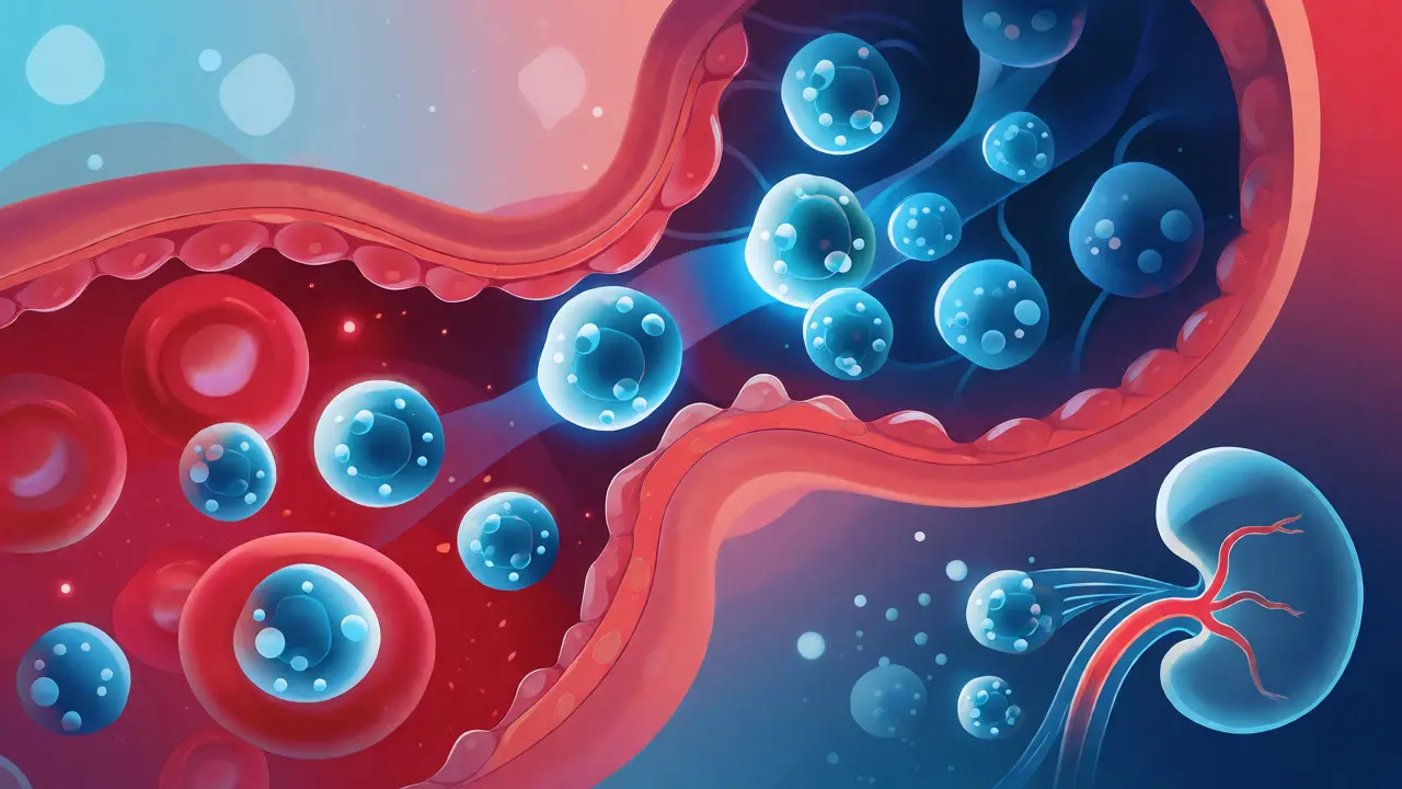Ilustrace vstřebávání vitaminu C do krve