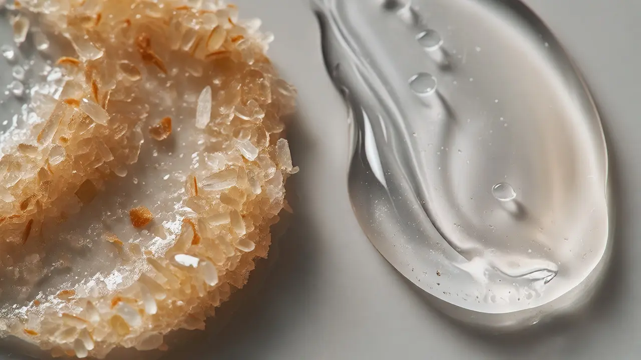 Porovnání textury mechanického peelingu s granulemi a chemického gelu.